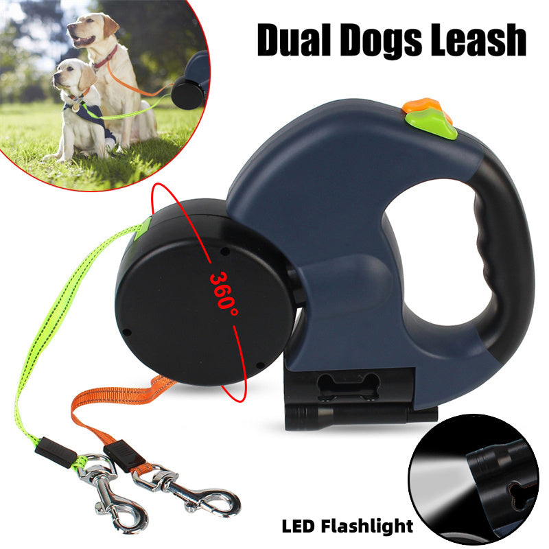 GlowLeash Duo™ – LED Reflective Tangle-Free Leash for Two Dogs